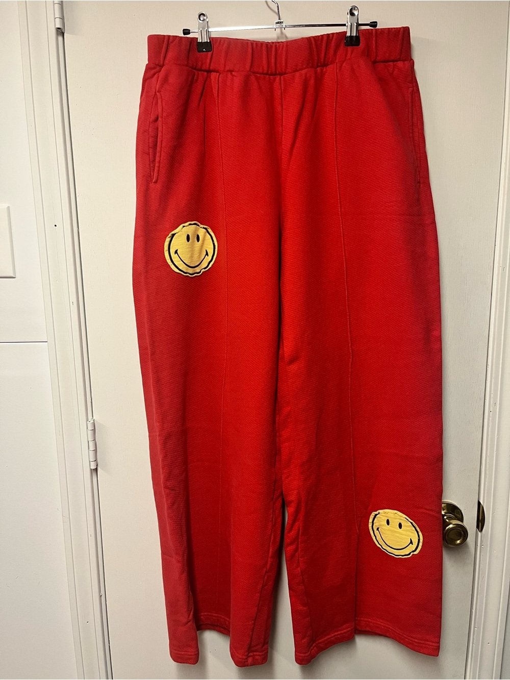 Samii Ryan Smiley Face Red Wide Leg Lounge Pants Size Large Made in USA